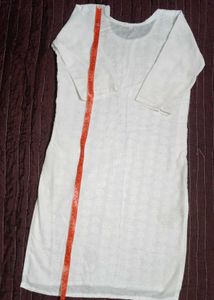 White ThreadWork Cotton Kurthi