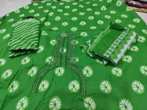 Green Embellished Dress Material mix