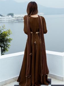 Lavanya Chocolate Brown Silk Long Dress &amp; Dupata