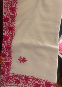Embroidered White &amp; Pink Shawl