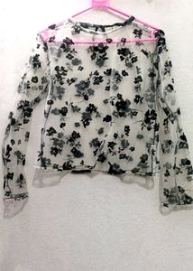 Floral Sheer Long Sleeve Top🖤🤍