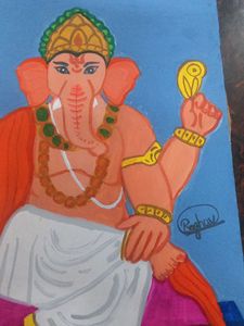 Art Work Of Ganesh Ji With Poster Colours