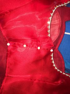 Red Embellished Blouse And Yellow Top