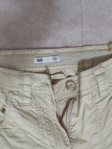 Beige Cargo Capri Pants