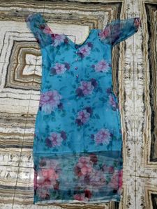 Organza Flower Bule Kurti
