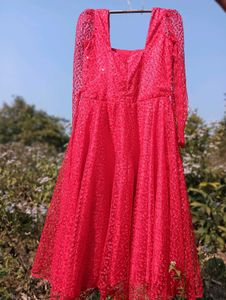 Elegant Red Lace Long Sleeve Dress