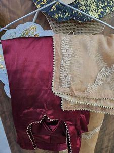 Beautiful Satin Maroon Suit With Heavy Dupatta