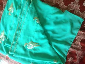 Mint Green &amp; Gold Embroidered Saree