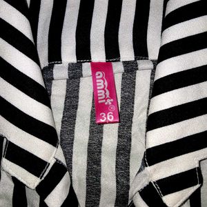 BLACK &amp; WHITE STRIPED BUTTON-DOWN DRESS