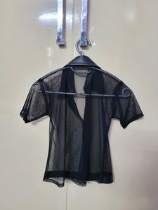 See-through Black Mesh top