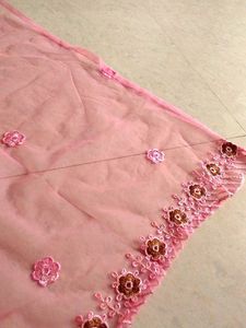 Pink Floral Embroidered Fabric