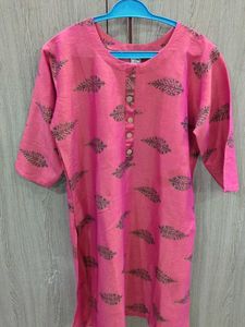 Pink Leaf-Print Kurti