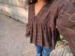 Cute Plaid Heart Print Top