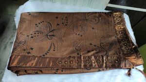 Elegant Brown Saree with stitched Blouse