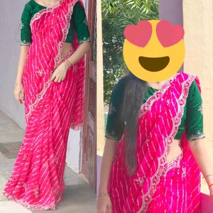 Pink Lehariya Cutwork Saree
