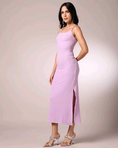 Spaghetti Strap Back Lace-Up Midi Split Dress