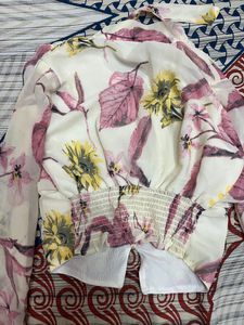 Cream Colour Floral Print Crop Top