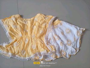 Kaftan And Skirt Set For Girls💛🤍