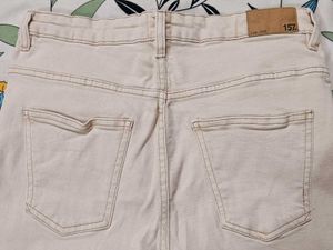 Beige Straight Leg Jeans