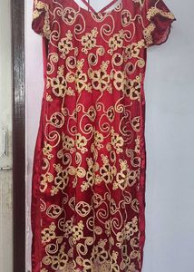 Embroidery Maroon Satin Kurta Set