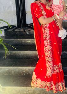 Pure Deisgner Red Pita Gota Work Saree With Blouse