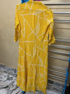 Yellow Designed Long Flared High Low Gown