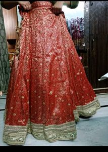 Elegant Red &amp; Gold Lehenga Skirt