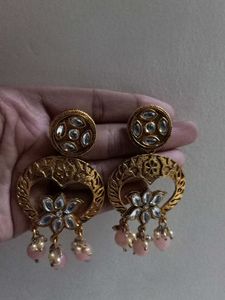 Golden Lotus Pink Beads Earings