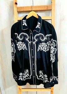 Floral Printed Black Button-Down Shirt-50
