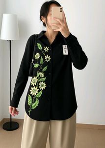 Hand Painted  Shirt Black Button-Down