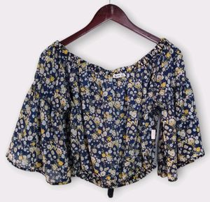 Urban Blue Floral Off-the-Shoulder Crop Top Women
