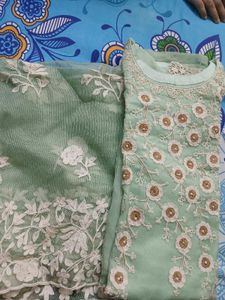 Mint Green Embroidered Kurta With Dupatta