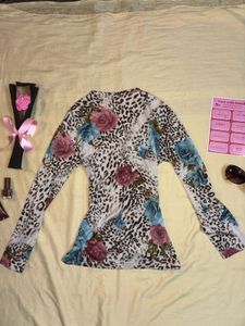 🧋y2k leopard print floral top 🐆