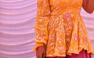 DESIGNER YELLOW TOP WITH PINKISH SKIRT