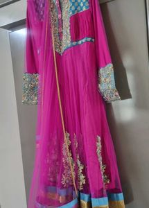 Wedding Wear Pink &amp; Blue Anarkali Dress