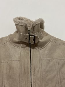 Beige Faux Shearling Biker Jacket