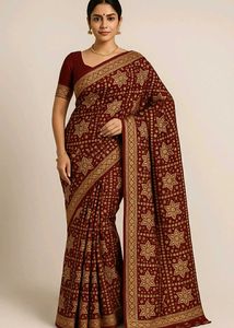 Elegant Maroon  Bandani Floral Saree