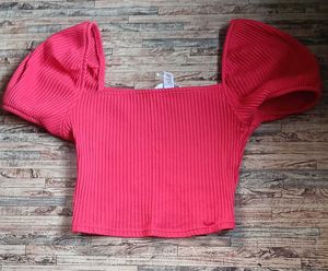 Red Puff Sleeve Crop Top