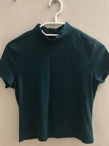 Green Ribbed Mock Neck Top