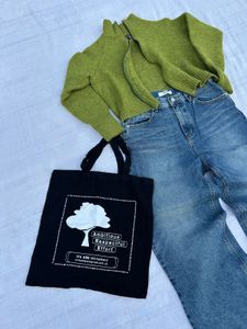 Wide Leg Jeans , Tote Bag &amp; Green Cardigan