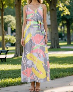 Abstract Print Flared Hem Maxi Length A-line Dress
