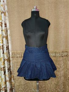 Denim Pleated Mini Skirt