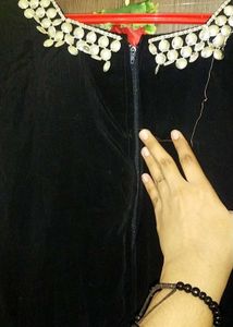 Vintage Black Velvet Dress With Puffy Sleeves