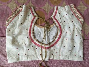 Peach Chiffon Saree with Silver Border