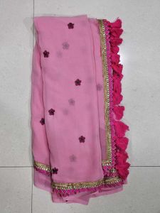 Pink Floral Tassel Saree