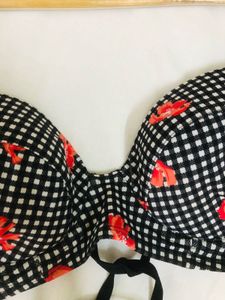 Floral Tie up Checkered Bra