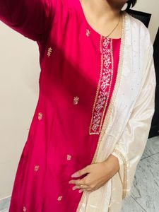 Fixed  Pink And Cream Embroidered Set