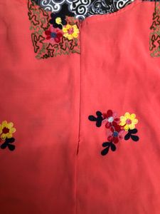 Pink Embroidered Belled Sleeves Top