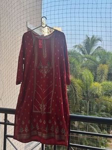 Elegant Red Embroidered Kurta with tag