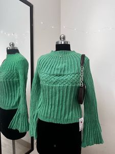 Green Flared Sleeve Sweater